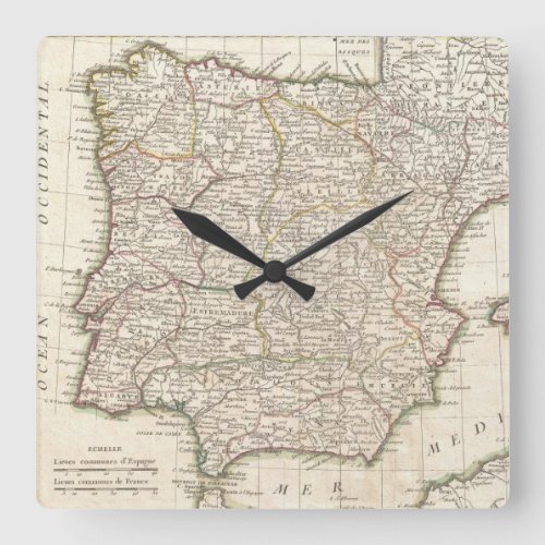 Vintage Map of Spain 1775 Square Wall Clock