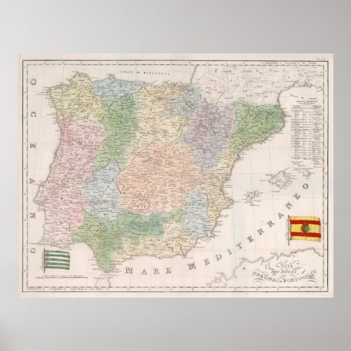 Vintage Map of Spain 1842 Poster