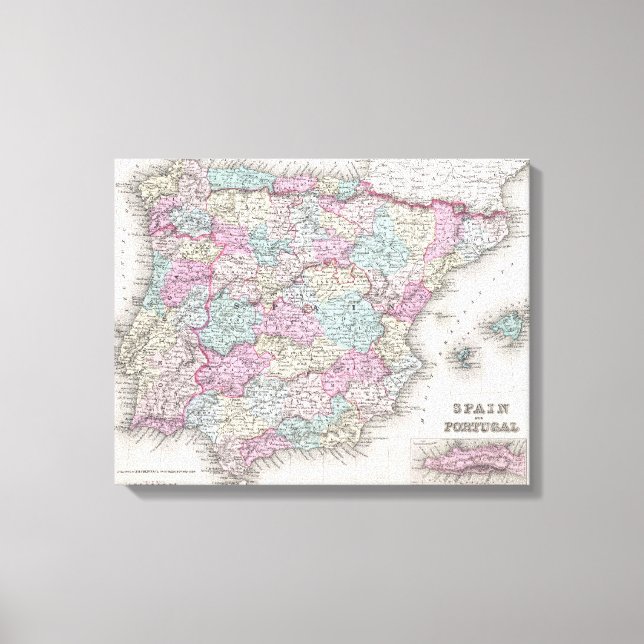 Vintage Map of Spain (1855) Canvas Print (Front)