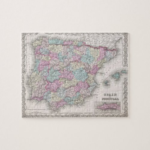 Vintage Map of Spain 1855 Jigsaw Puzzle