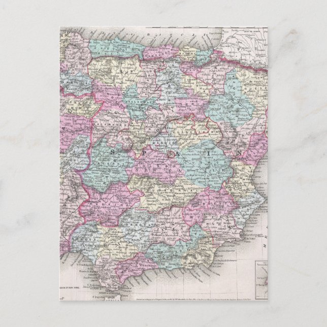 Vintage Map of Spain (1855) Postcard (Front)