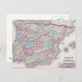 Vintage Map of Spain (1855) Postcard (Front/Back)