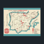 Vintage Map of Spain Postcard<br><div class="desc">A wonderful old postcard map of the country of Spain repurposed on a new postcard!</div>