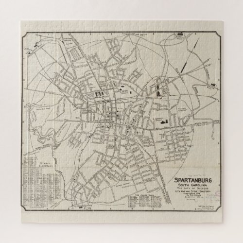 Vintage Map of Spartanburg SC 1918 Jigsaw Puzzle