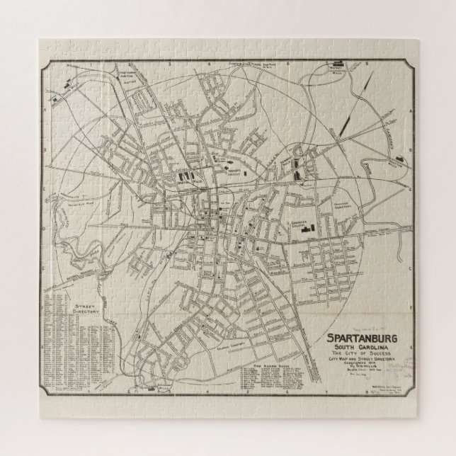 Vintage Map of Spartanburg SC (1918) Jigsaw Puzzle (Vertical)