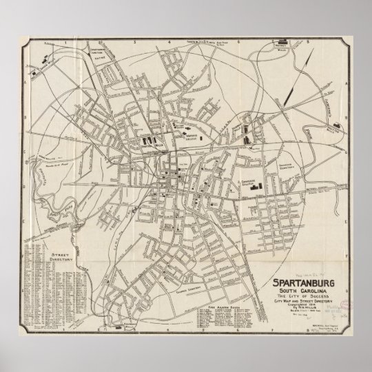Vintage Map of Spartanburg SC (1918) Poster | Zazzle.com