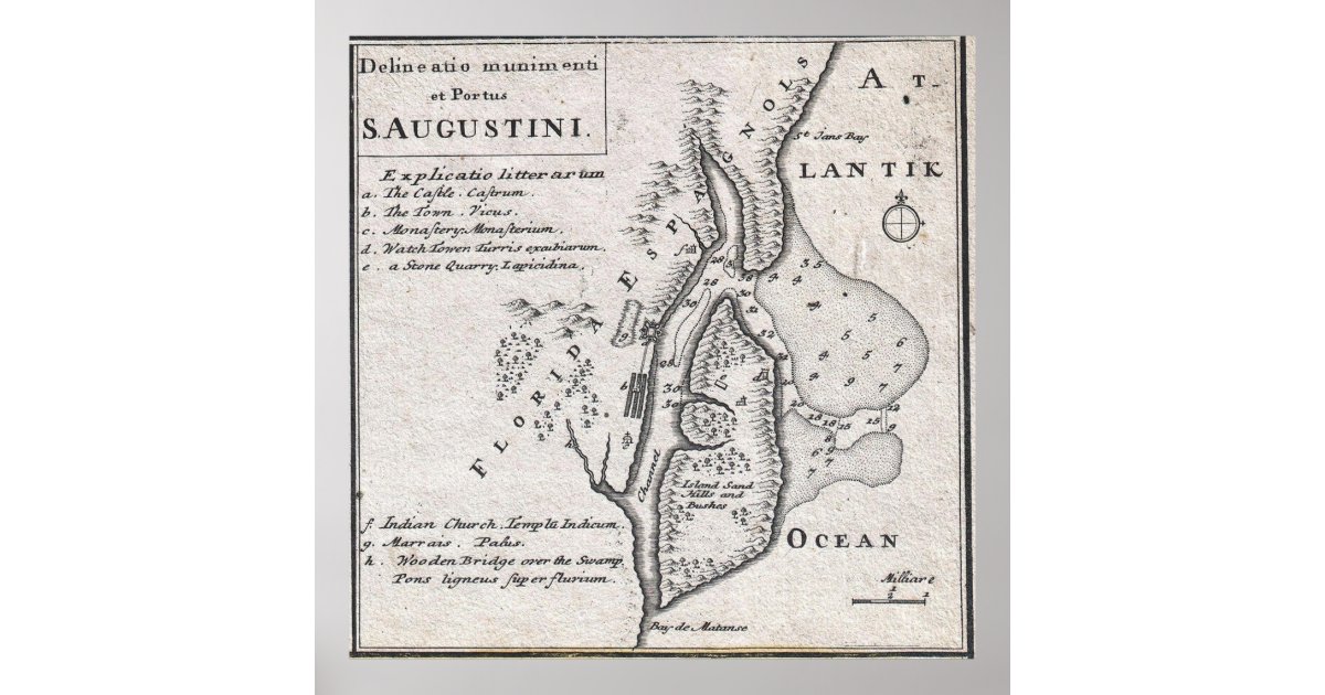Vintage Map of St. Augustine Florida (1737) Poster | Zazzle