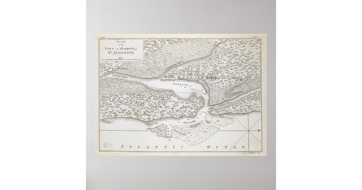 Vintage Map Of St Augustine Florida 1763 Poster Zazzle Com