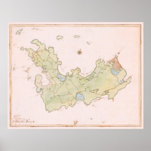 Vintage Map of St Barts Island 1785 Poster