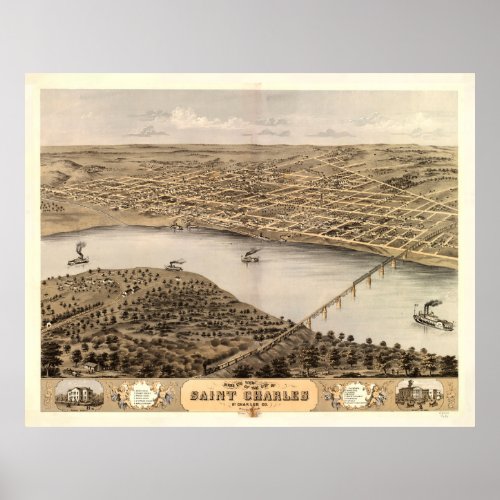 Vintage Map of St Charles MO 1869 Poster