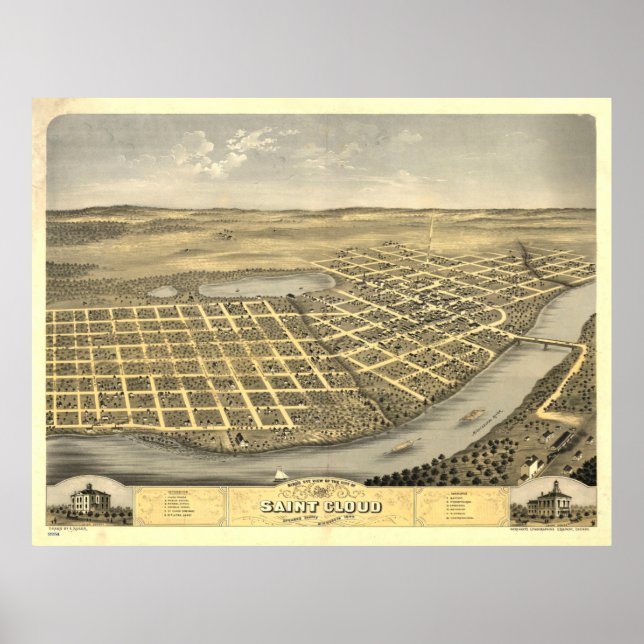Vintage Map of St Cloud MN (1869) Poster (Front)