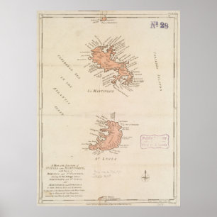 Vintage Map of St Lucia & Martinique (1781) Poster