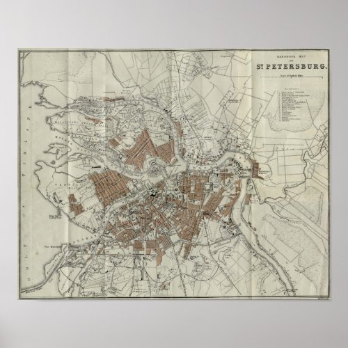 Vintage Map of St Petersburg 1893 Poster