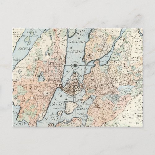 Vintage Map of Stockholm 1733 Postcard