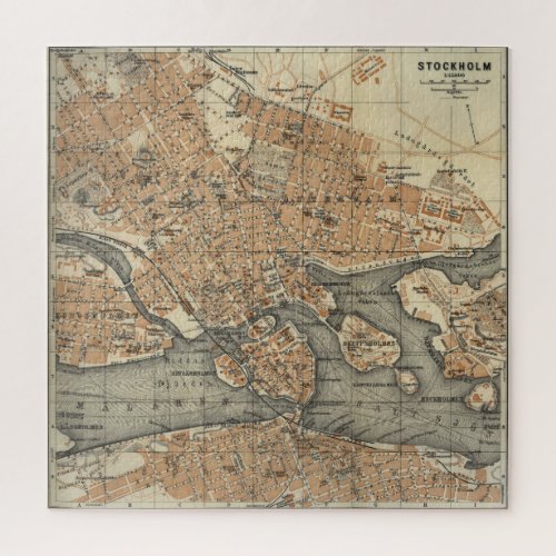 Vintage Map of Stockholm Sweden 1909 Jigsaw Puzzle