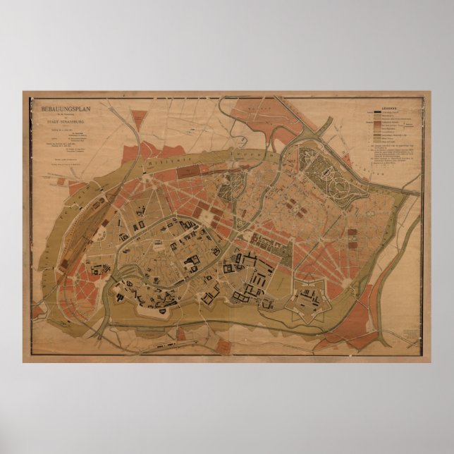 Vintage Map of Strasbourg France (1880) Poster (Front)