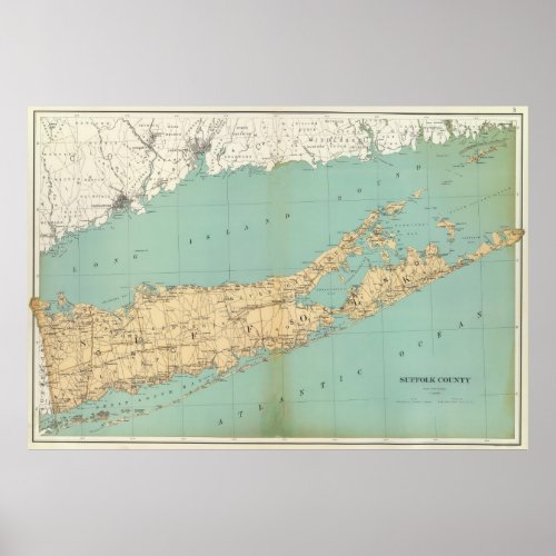 Vintage Map of Suffolk County NY 1895 Poster