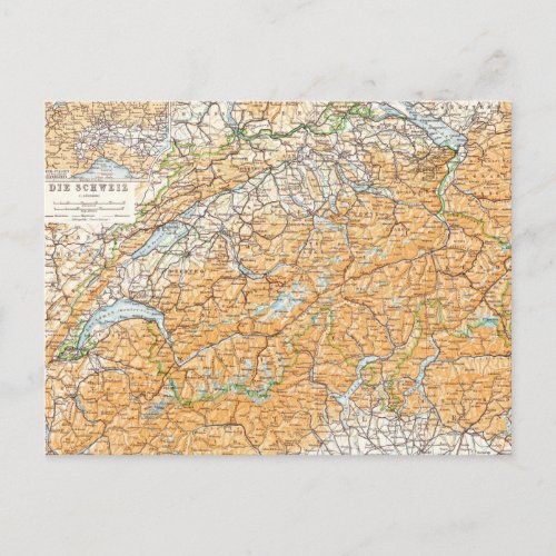 Vintage Map of Switzerland Postcard
