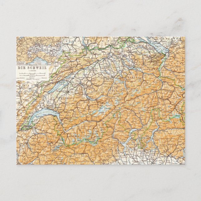 Vintage Map of Switzerland Postcard (Front)