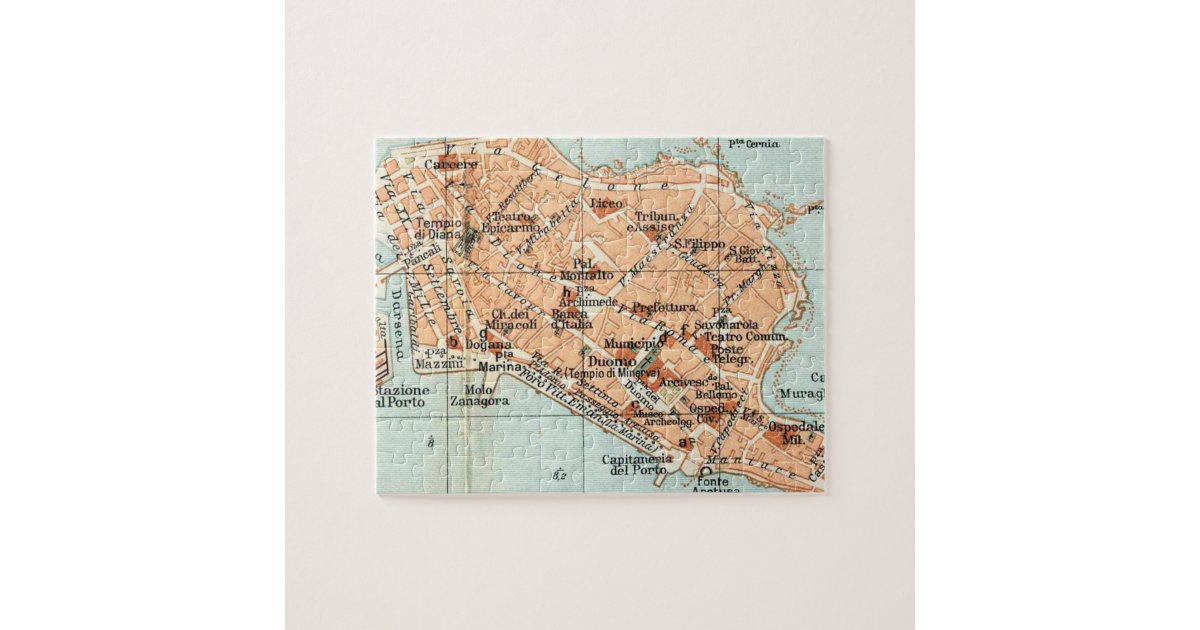 Vintage Map of Syracuse Italy (1905) Jigsaw Puzzle Zazzle