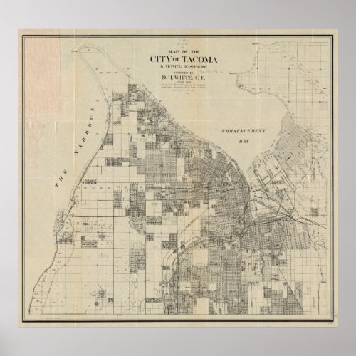Vintage Map of Tacoma Washington 1907 Poster