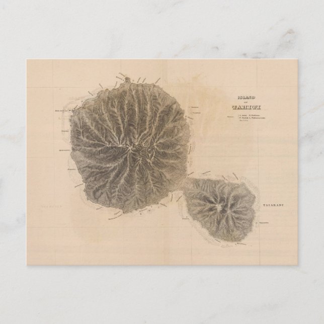 Vintage Map of Tahiti (1845) Postcard (Front)