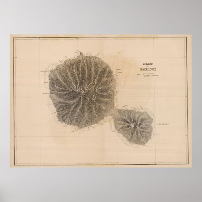 Vintage Map of Tahiti (1845) Poster (Front)