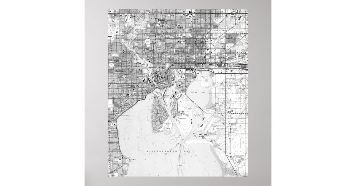 Vintage Map Of Tampa Florida 1944 Bw Poster Zazzle Com Vintage Map Of Tampa Florida 1944 Bw Poster Zazzle Com