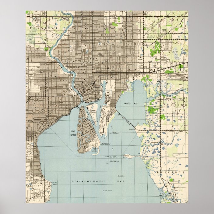 Vintage Map Of Tampa Florida 1944 Poster Zazzle Com