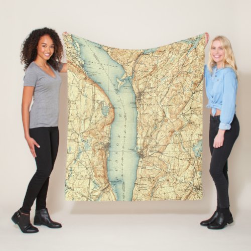 Vintage Map of Tarrytown NY  The Hudson River Fleece Blanket