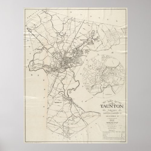 Vintage Map of Taunton MA 1915 Poster