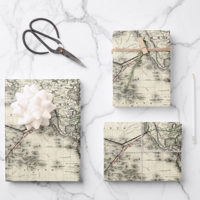 Vintage Map of Telegraph Lines Poster Wrapping Paper Sheets (Front)
