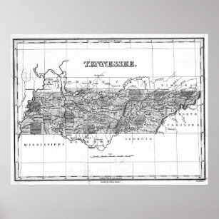 Vintage Map of Tennessee (1827) BW Poster