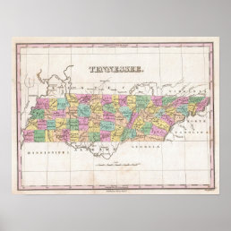 Vintage Map of Tennessee (1827) Poster