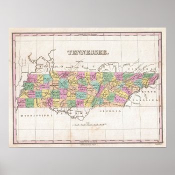 Vintage Map Of Tennessee (1827) Poster by Alleycatshirts at Zazzle