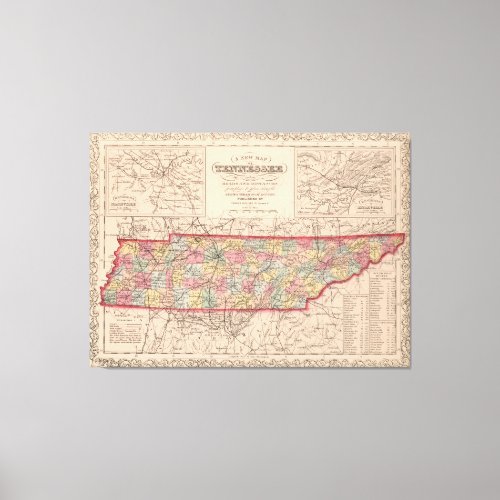 Vintage Map of Tennessee 1859 Canvas Print