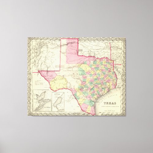 Vintage Map of Texas 1856 Canvas Print