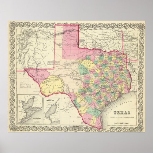 Vintage Map of Texas 1856 Poster