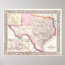 Vintage Map of Texas, 1864 Poster