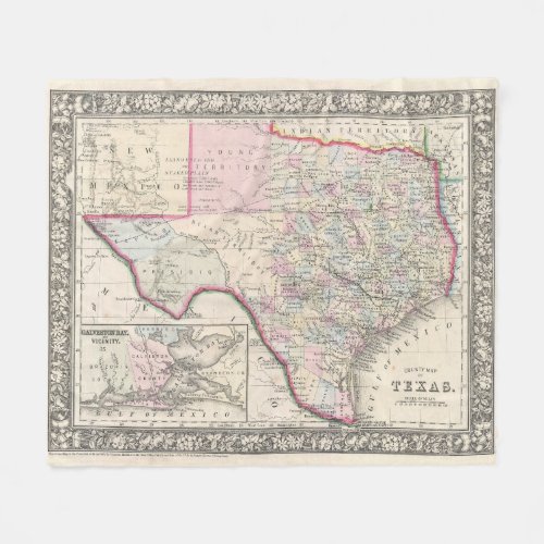 Vintage Map of Texas 1866 Fleece Blanket