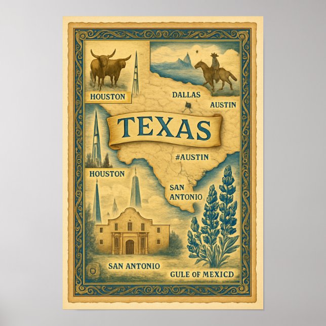 Vintage Map of Texas, 1885  Poster (Front)