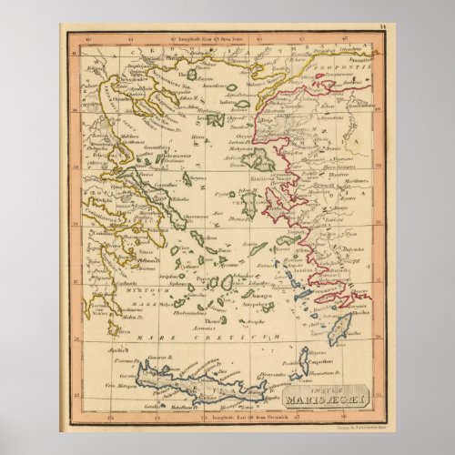 Vintage Map of The Aegean Sea 1835 Poster