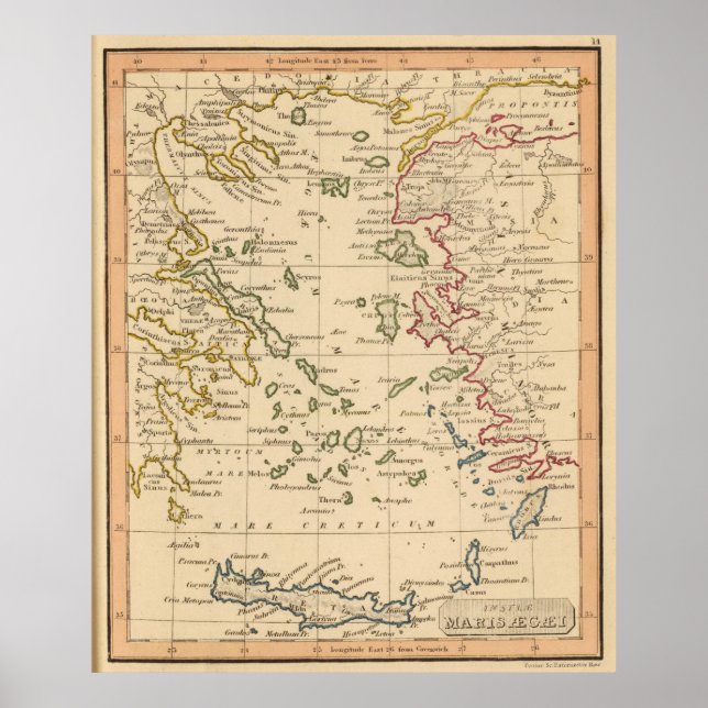 Vintage Map of The Aegean Sea (1835) Poster (Front)