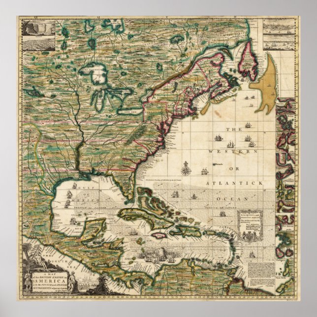 Vintage Map of The Americas (1733) Poster (Front)