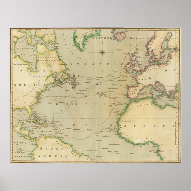 Vintage Map of The Atlantic Ocean (1817) Poster (Front)