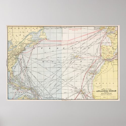 Vintage Map of The Atlantic Ocean 1901 Poster