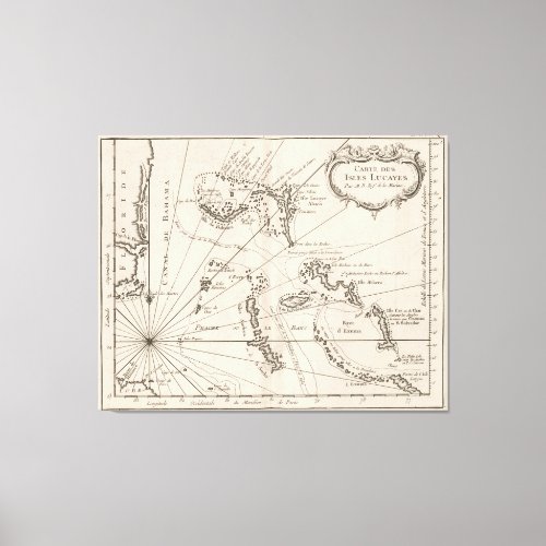 Vintage Map of The Bahamas 1764 Canvas Print