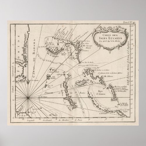 Vintage Map of The Bahamas 1764 Poster