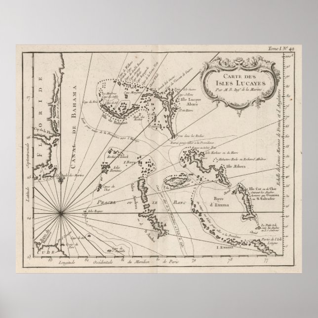 Vintage Map of The Bahamas (1764) Poster (Front)