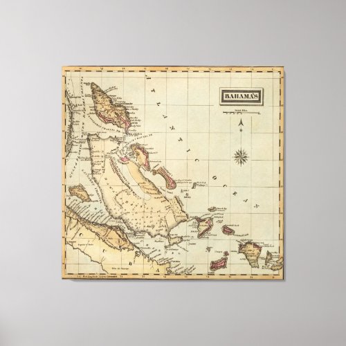 Vintage Map of The Bahamas 1823 Canvas Print